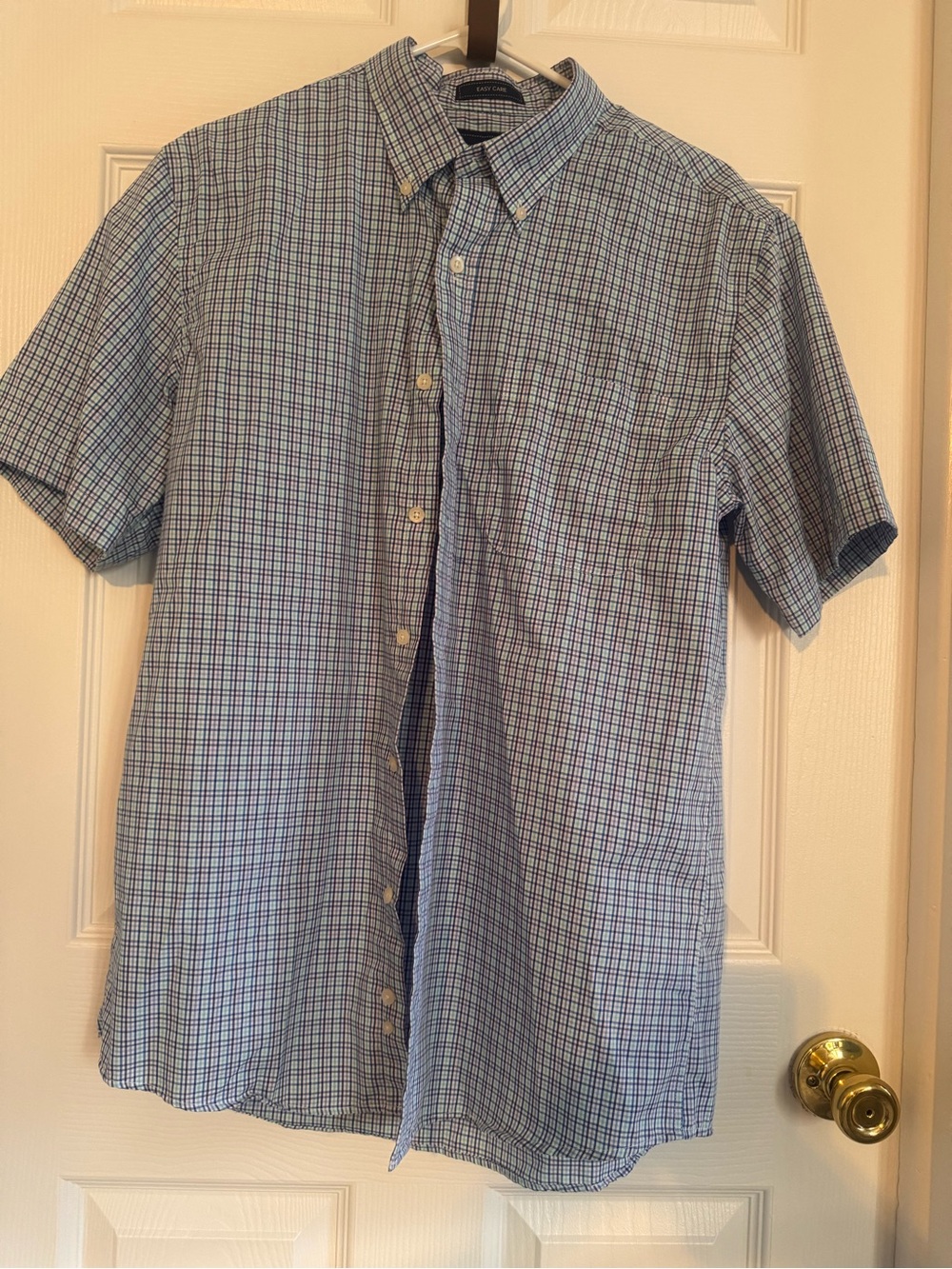 Saddlebred Blue and White Plaid Short-Sleeve Button-Down Shirt